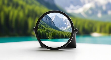 Round Mirror Reflecting Mountain Lake Landscape