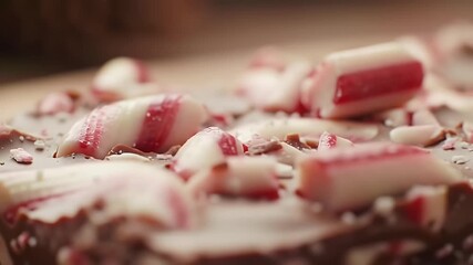 Close-up of Peppermint Bark Chocolate Candy with Crumbled Candy Pieces - Powered by Adobe