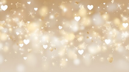 A soft, glowing backdrop of hearts and stars in a warm, golden hue creates a festive and celebratory atmosphere.