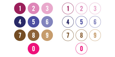 Set of numbers and symbols icons. number icon on white background. number icon set 0-9. Set of 1 to 9 numbers simple design isolated. typography set of rounds 1 to 9 numbers. eps 10