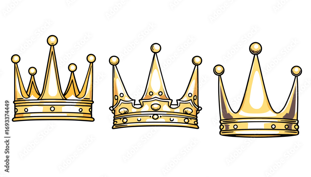 Poster three golden crowns, each with a unique design and regal appearance, are presented as vector graphic