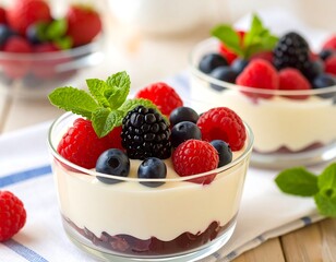 Fresh berry parfait in small glass bowls
