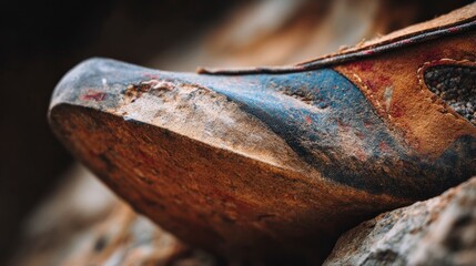 Dirty hiking shoe sole closeup