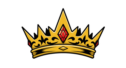 Golden crown vector illustration with red gems, perfect for royal designs, logos, and digital projects.  High-resolution PNG for easy download and seamless integration into your artwork.