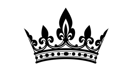 Elegant black vector crown illustration with ornate details, perfect for royal or luxury design projects on a transparent background.
