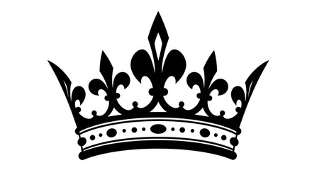 A sophisticated black silhouette of a classic royal crown, adorned with elegant fleur-de-lis details, presented as a versatile vector graphic.