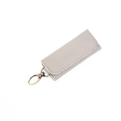 Grey leather keychain wallet isolated on white background, perfect for leather product catalog design