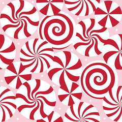 Seamless Christmas Red And White Candy Peppermint On Pink Background