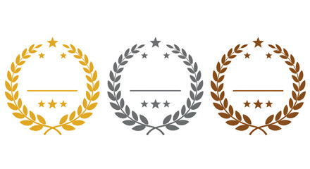 Three vector laurel wreaths with stars and a customizable banner perfect for awards, emblems, logos, and more.  Download this PNG vector graphic for your design projects.