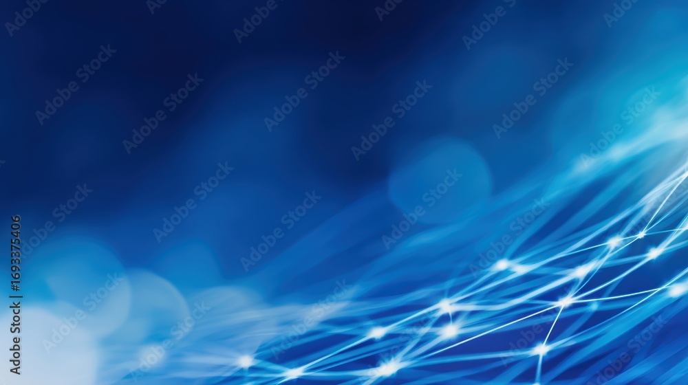 Poster abstract blue digital background with glowing lines and dots representing technology and connectivit