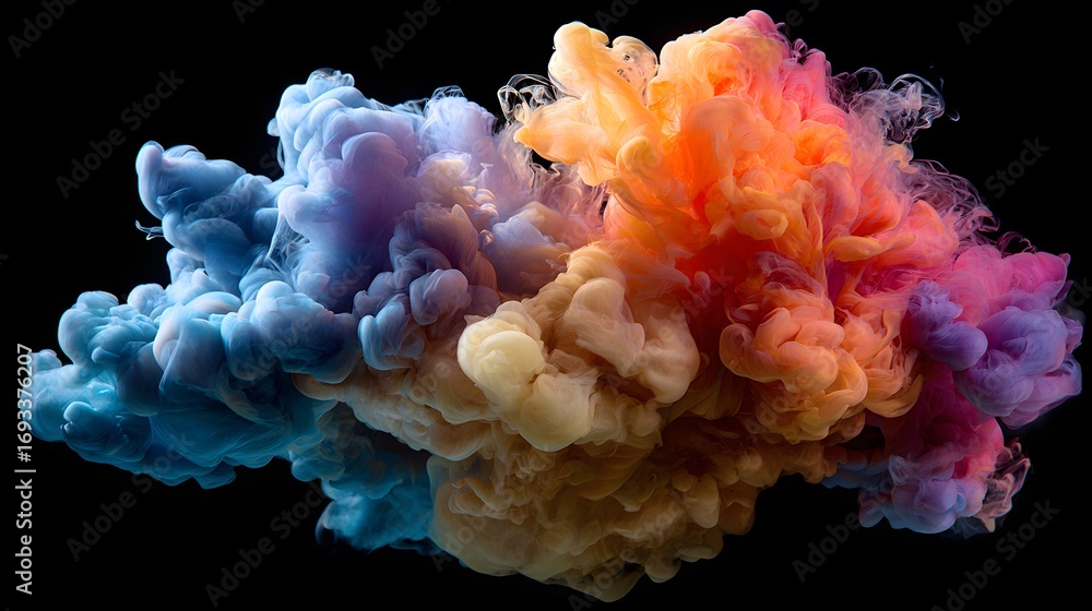 Poster vibrant hues of color mix in a captivating abstract display against a black backdrop.