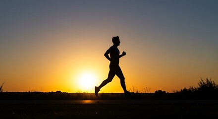 Silhouette of Man Running During Sunset for Healthy Lifestyle