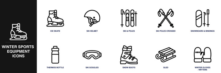 Winter Sports Equipment Line Icon Set