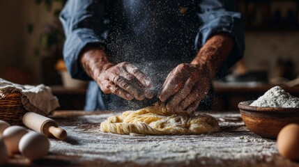 Hands kneading dough