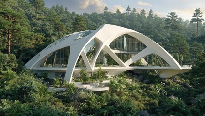 Fototapeta premium Modern white house nestled in lush forest