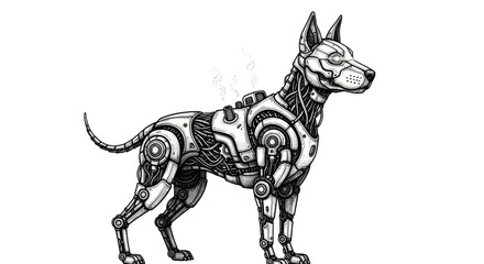 Fototapeta premium Futuristic canine guardian standing alert with detailed robotic skeletal structure design