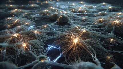 Neural network activation digital realm abstract art sci-fi environment close-up view connectivity concept