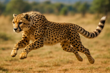 Naklejka premium Cheetah leopard jaguar running and jumping in the wild. 
