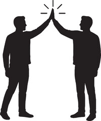 Fototapeta premium Two Men High Fiving Silhouette Vector Icon for Success and Teamwork