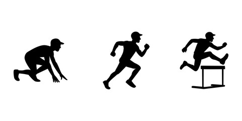 Cartoon Silhouette Athlete Run Set Collection Simple Logo Design Icon Digital