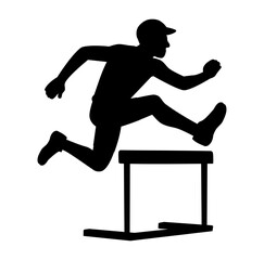 Cartoon Athlete Run Jump Obstacle In Competition Simple Logo Design Icon Digital