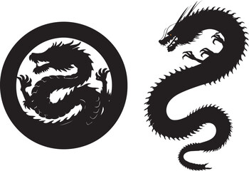 Dragon silhouette vector art oriental chinese japanese mythical creature design asia