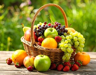 Fresh fruit basket in garden setting