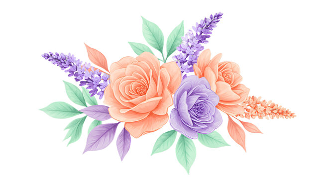 Vibrant Watercolor Floral Wreath with Leaves and Petals - Isolated on White png alpha channel isolated on transparent background