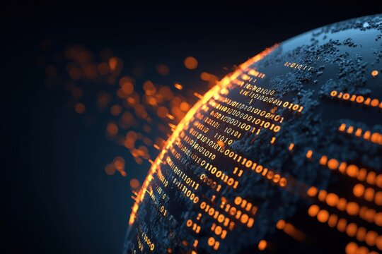 digital globe with binary code and data flowing, representing global connectivity and digital transformation in technology Generative AI - Powered by Adobe