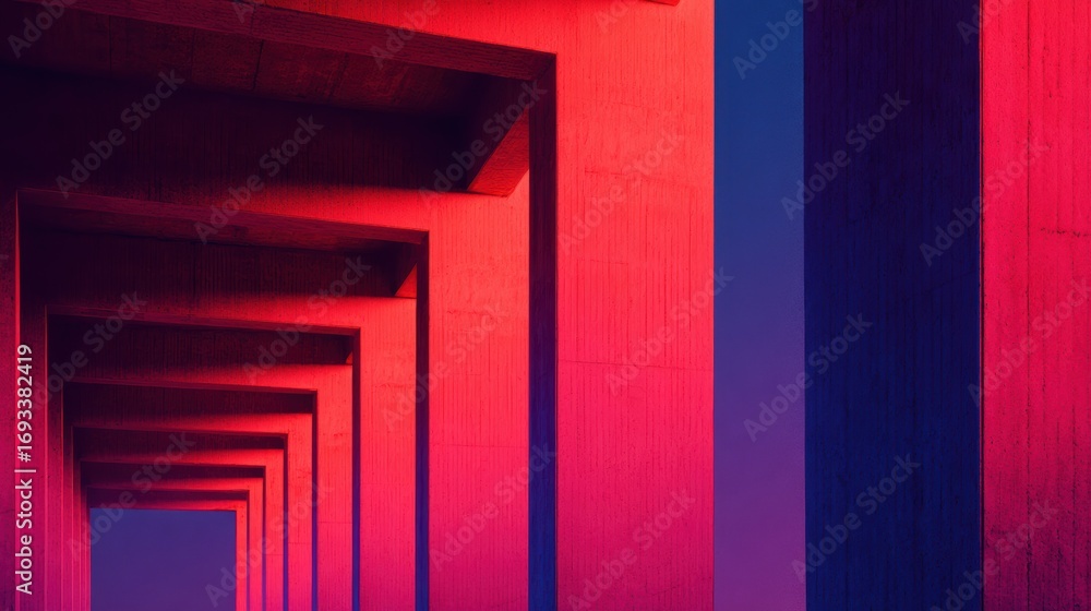 Aufkleber vibrant geometric structure with vivid lighting creating a surreal atmosphere in an urban setting
