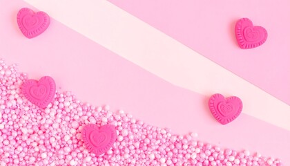 Pink hearts on pastel background