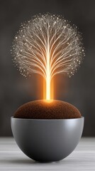 A miniature world of wonder, tree growing from bowl, symbol of growth and harmony