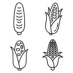 Four corn-themed icons are arranged in a 2x2 grid, each featuring a stylized cob of corn