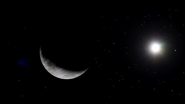 Crescent moon and starry night sky