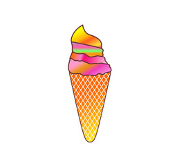 Ice cream icon illustration. Colorful ice cream cone illustration. Ice cream cartoon illustration isolated white background. Ice cream illustration background. Summer icecream vector design.