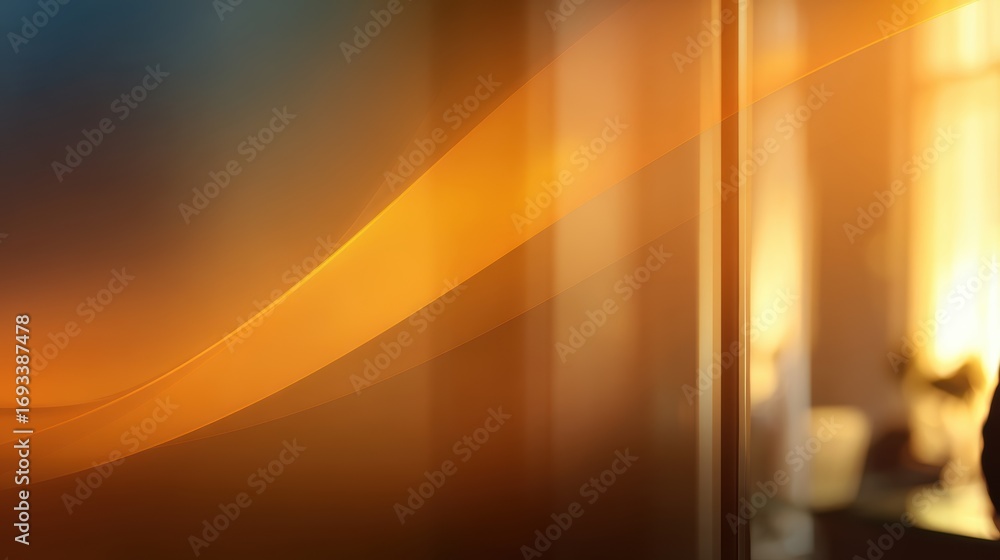 Poster warm, abstract background with soft curves and light reflections, creating a serene atmosphere indoo