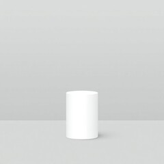 Minimalist white cylinder on a grey background with soft lighting