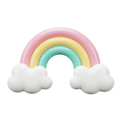 Soft pastel rainbow arch with fluffy clouds against a plain surface for whimsical designs transparent background