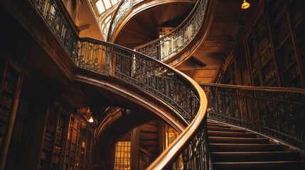 Fototapeta premium Spiral staircase in vintage library