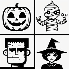 halloween cartoon characters set