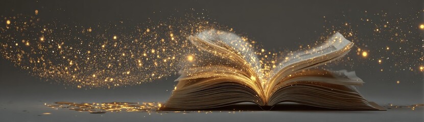 Open book with golden sparkles
