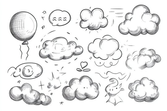 Balloon text frame decoration set Simple hand drawn pen line speech bubble