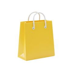 Bright yellow shopping bag with white handles isolated on black transparent background