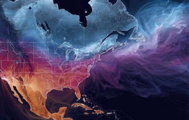 North American weather map with temperature and wind data