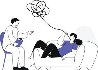 Therapy session vector illustration showing mental health support and emotional processing white background