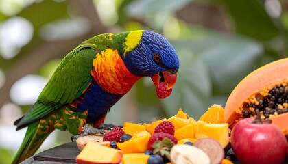 Colorful Parrot Eating Fruits