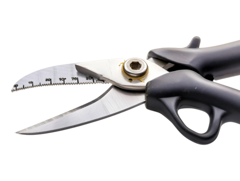 garden pruning shears with measurement scale on transparent background
