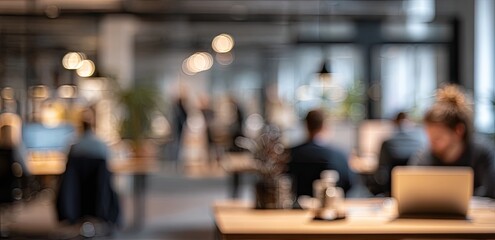 Blurred view of a busy modern workspace