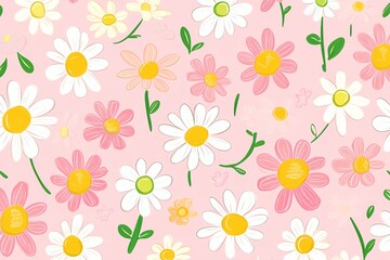 Obraz premium Flower crayon Kid floral pattern Cute hand drawn daisy print Doodle flower plant background Simple spring summer pastel handdrawn vector Color pencil line floral bg Kid chalk cute