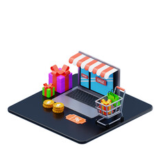 3d isometric online shopping store illustration